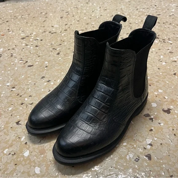 DR. MARTENS Women’s Kensington FLORA Croc Print Chelsea Ankle Boot Black Sz 9 - Picture 3 of 8